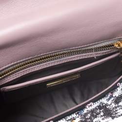 Miu Miu Pink/Silver Sequins and Lizard Round Metal Flap Top Handle Bag