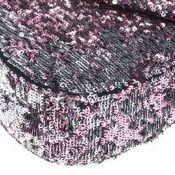 Miu Miu Pink/Silver Sequins and Lizard Round Metal Flap Top Handle Bag