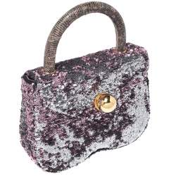 Miu Miu Pink/Silver Sequins and Lizard Round Metal Flap Top Handle Bag