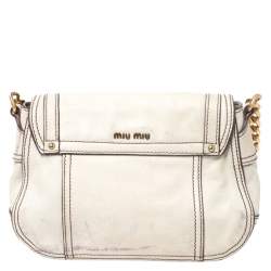 Pre Owned Miu Miu Beige Leather Shoudler Bag