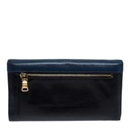 Pre Owned Miu Miu Black/Blue Leather Envelope Flap Wallet