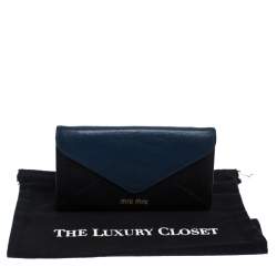 Pre Owned Miu Miu Black/Blue Leather Envelope Flap Wallet