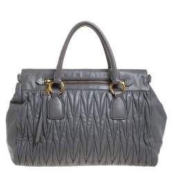Pre Owned Miu Miu Grey Matelassé Leather Bow Satchel