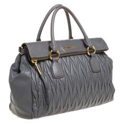 Pre Owned Miu Miu Grey Matelassé Leather Bow Satchel