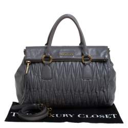 Pre Owned Miu Miu Grey Matelassé Leather Bow Satchel