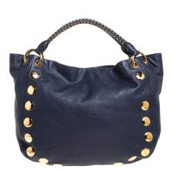 Miu Miu Blue Leather Studded Hobo