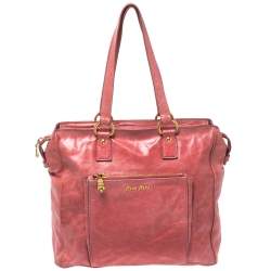 Pre Owned Miu Miu Coral Cracked Leather Satchel