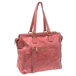 Pre Owned Miu Miu Coral Cracked Leather Satchel