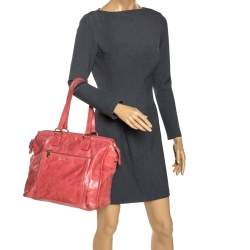 Pre Owned Miu Miu Coral Cracked Leather Satchel
