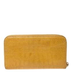 Miu Miu Yellow Croc Embossed Leather Zip Around Wallet