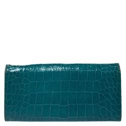 Miu Miu Turquoise Croc Embossed Patent Leather Flap Continental Wallet
