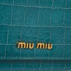 Miu Miu Turquoise Croc Embossed Patent Leather Flap Continental Wallet