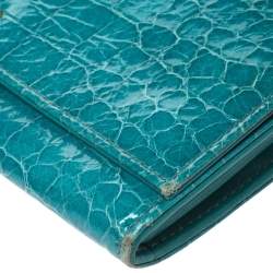 Miu Miu Turquoise Croc Embossed Patent Leather Flap Continental Wallet
