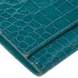 Miu Miu Turquoise Croc Embossed Patent Leather Flap Continental Wallet