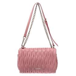 Pre Owned Miu Miu Pink Matelasse Leather Crossbody Bag