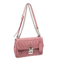 Pre Owned Miu Miu Pink Matelasse Leather Crossbody Bag
