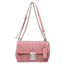 Pre Owned Miu Miu Pink Matelasse Leather Crossbody Bag