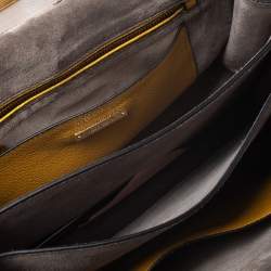 Miu Miu Mustard/Grey Madras Leather Push Lock Top Handle Bag