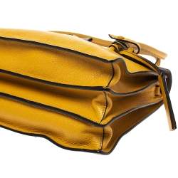 Miu Miu Mustard/Grey Madras Leather Push Lock Top Handle Bag