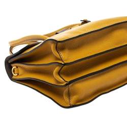 Miu Miu Mustard/Grey Madras Leather Push Lock Top Handle Bag