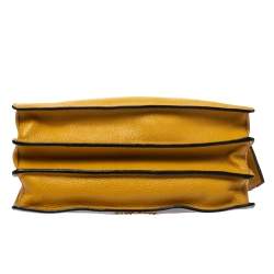 Miu Miu Mustard/Grey Madras Leather Push Lock Top Handle Bag