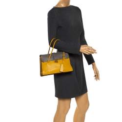 Miu Miu Mustard/Grey Madras Leather Push Lock Top Handle Bag