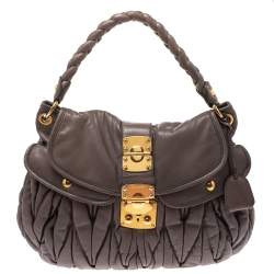 Miu Miu Taupe Matelasse Leather Coffer Hobo