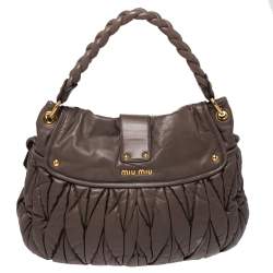Miu Miu Taupe Matelasse Leather Coffer Hobo
