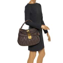 Miu Miu Taupe Matelasse Leather Coffer Hobo
