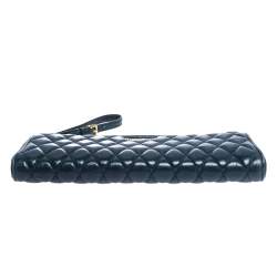 Pre Owned Miu Miu Blue Diamond Quilted Leather Zip Wristlet Clutch