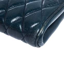 Pre Owned Miu Miu Blue Diamond Quilted Leather Zip Wristlet Clutch