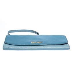 Miu Miu Blue Leather Flap Wallet On Chain
