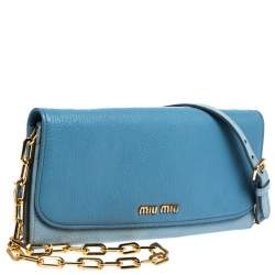 Miu Miu Blue Leather Flap Wallet On Chain