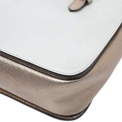 مملوكة مسبقًا Miu Miu White/Metallic Peach Leather Madras Tote