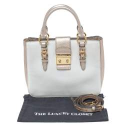 مملوكة مسبقًا Miu Miu White/Metallic Peach Leather Madras Tote