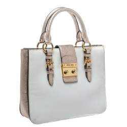 مملوكة مسبقًا Miu Miu White/Metallic Peach Leather Madras Tote
