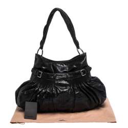 Pre Owned Miu Miu Black Pleated Leather Buckle Hobo
