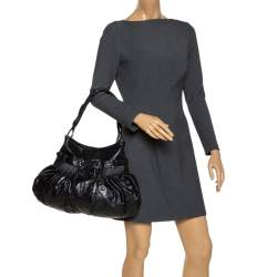 Pre Owned Miu Miu Black Pleated Leather Buckle Hobo