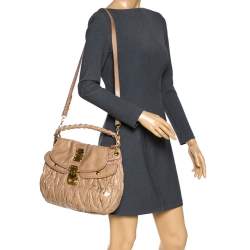Miu Miu Beige Matelasse Leather Coffer Hobo