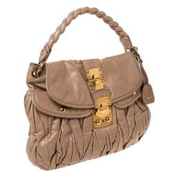 Miu Miu Beige Matelasse Leather Coffer Hobo