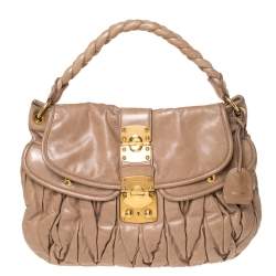 Miu Miu Beige Matelasse Leather Coffer Hobo