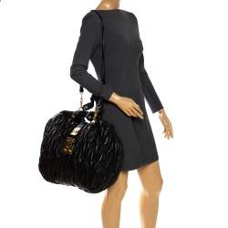 Pre Owned Miu Miu Black Matelasse Leather Hobo