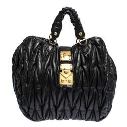 Pre Owned Miu Miu Black Matelasse Leather Hobo