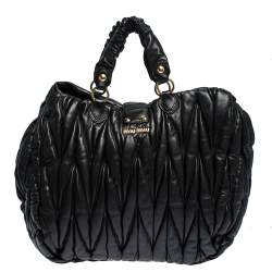 Pre Owned Miu Miu Black Matelasse Leather Hobo