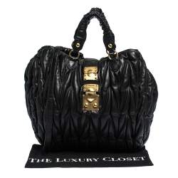 Pre Owned Miu Miu Black Matelasse Leather Hobo