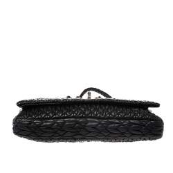 Pre Owned Miu Miu Black Matelasse Leather Crystal Shoulder Bag