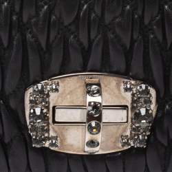 Pre Owned Miu Miu Black Matelasse Leather Crystal Shoulder Bag