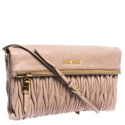 Pre Owned Miu Miu Pale Pink Matelasse Leather Fold Over Clutch Bag
