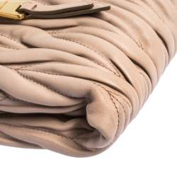 Pre Owned Miu Miu Pale Pink Matelasse Leather Fold Over Clutch Bag