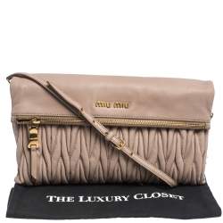 Pre Owned Miu Miu Pale Pink Matelasse Leather Fold Over Clutch Bag